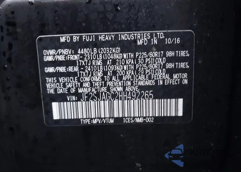 2017 Subaru Forester 2.5I Premium z USA, uszkodzony, nr VIN JF2SJAGC2HH492265